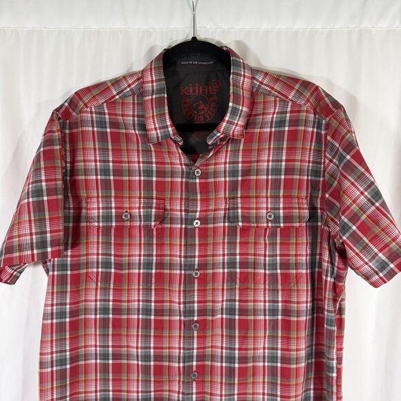 KUHL Eluxur Shirt Men's Medium Red Plaid Button Up Short Sleeve Lightweight - Picture 2 of 11